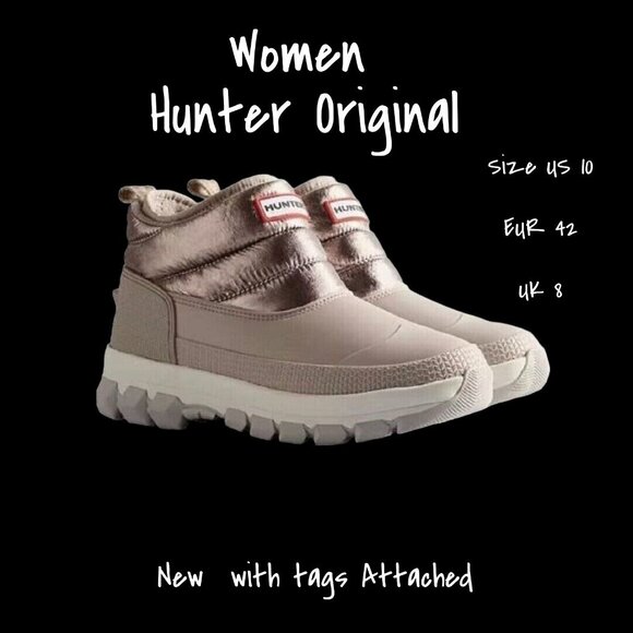 Hunter Original Snow Boot Ankle Metallic Silver Hail Grey US 10 EU 42 New - Picture 1 of 3